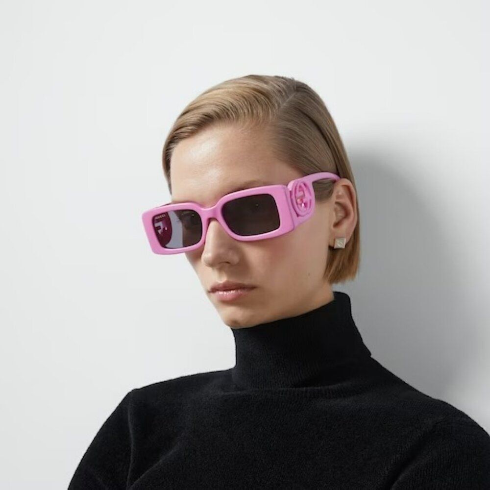 NEW Gucci GG1325S 006 Pink Grey Rectangle Unisex Sunglasses GG 1325S - Picture 5 of 10